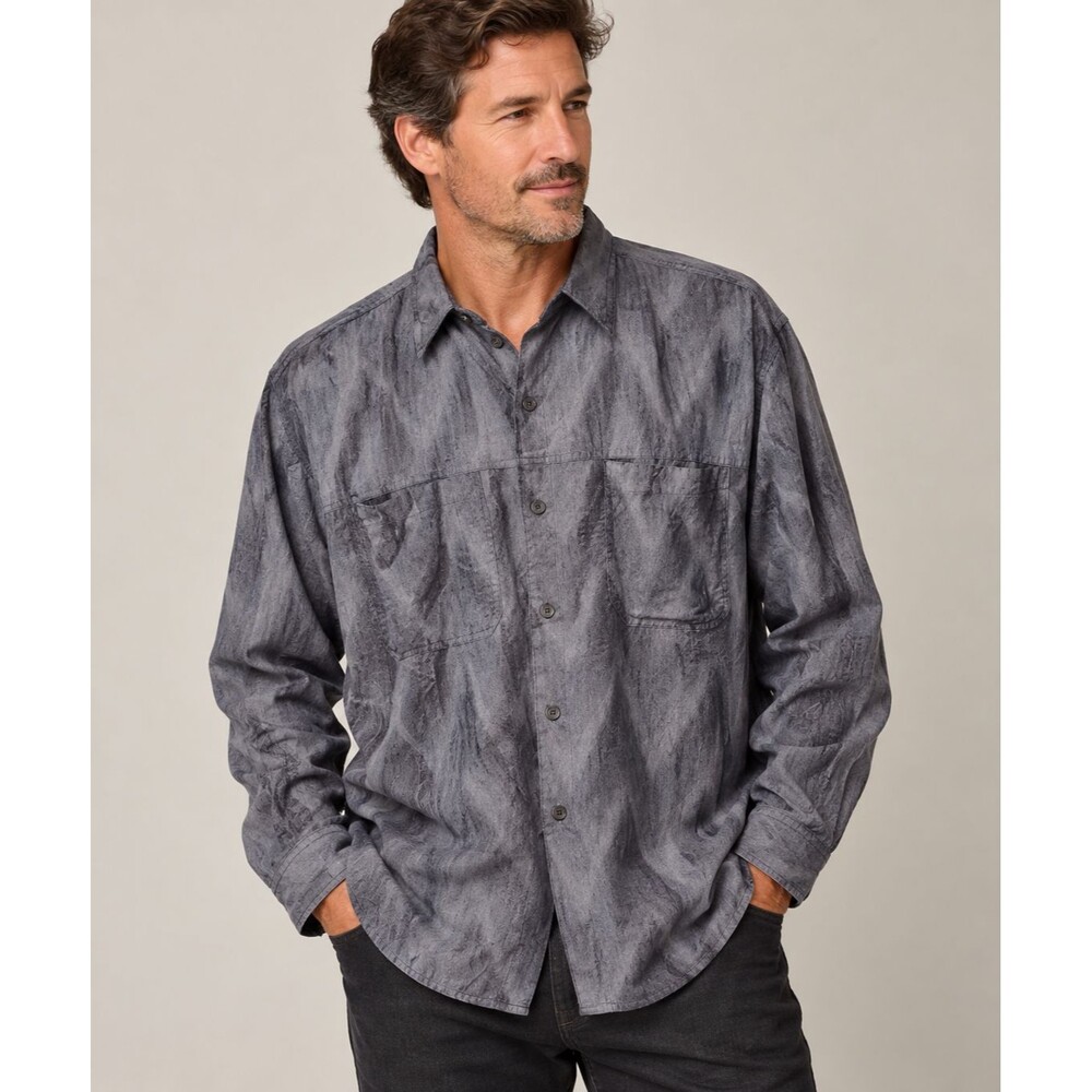 Jhane Barnes Storm Shirt Men’s L Gray Abstract Marbled Print Vintage Rare Artsy